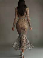 Leopard Print Deep V-Neck Mermaid Dress