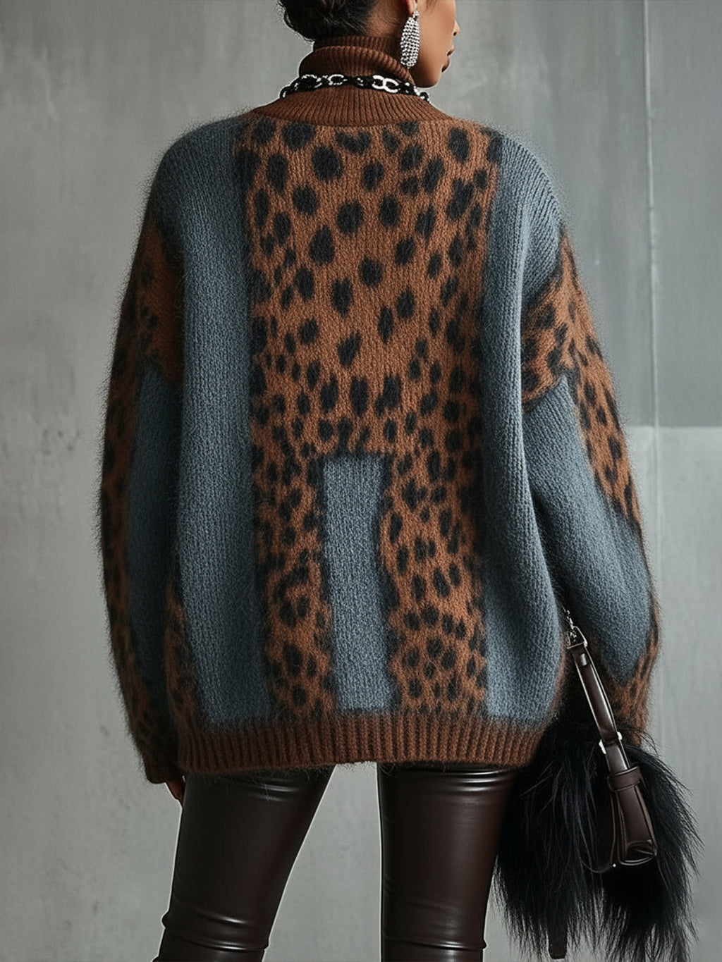 Leopard Print Roll Neck Jumper