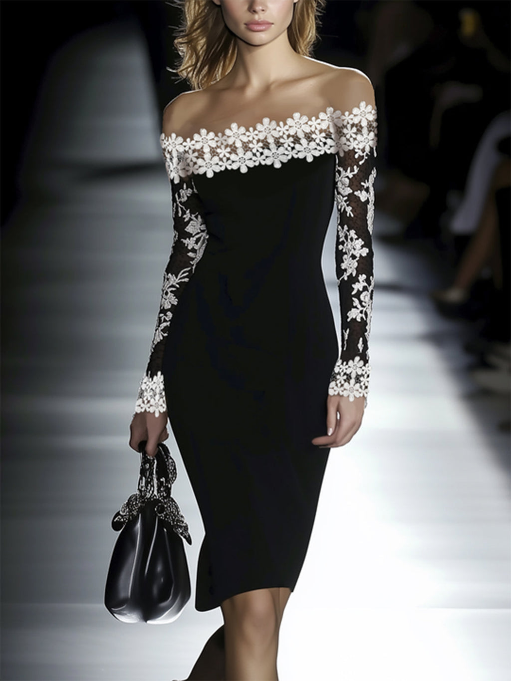Lace Neckline Hip Dress