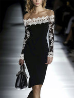 Lace Neckline Hip Dress