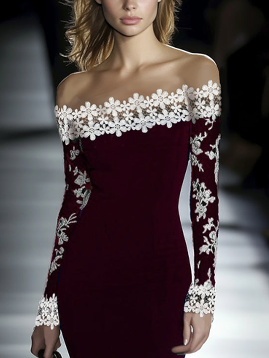 Lace Neckline Hip Dress