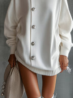 White Oversized Buttoned Roll Neck Jumper Dress