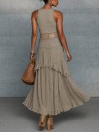 Oatmeal Comfortable Sleeveless Chiffon Maxi Dress Accessories Not Included