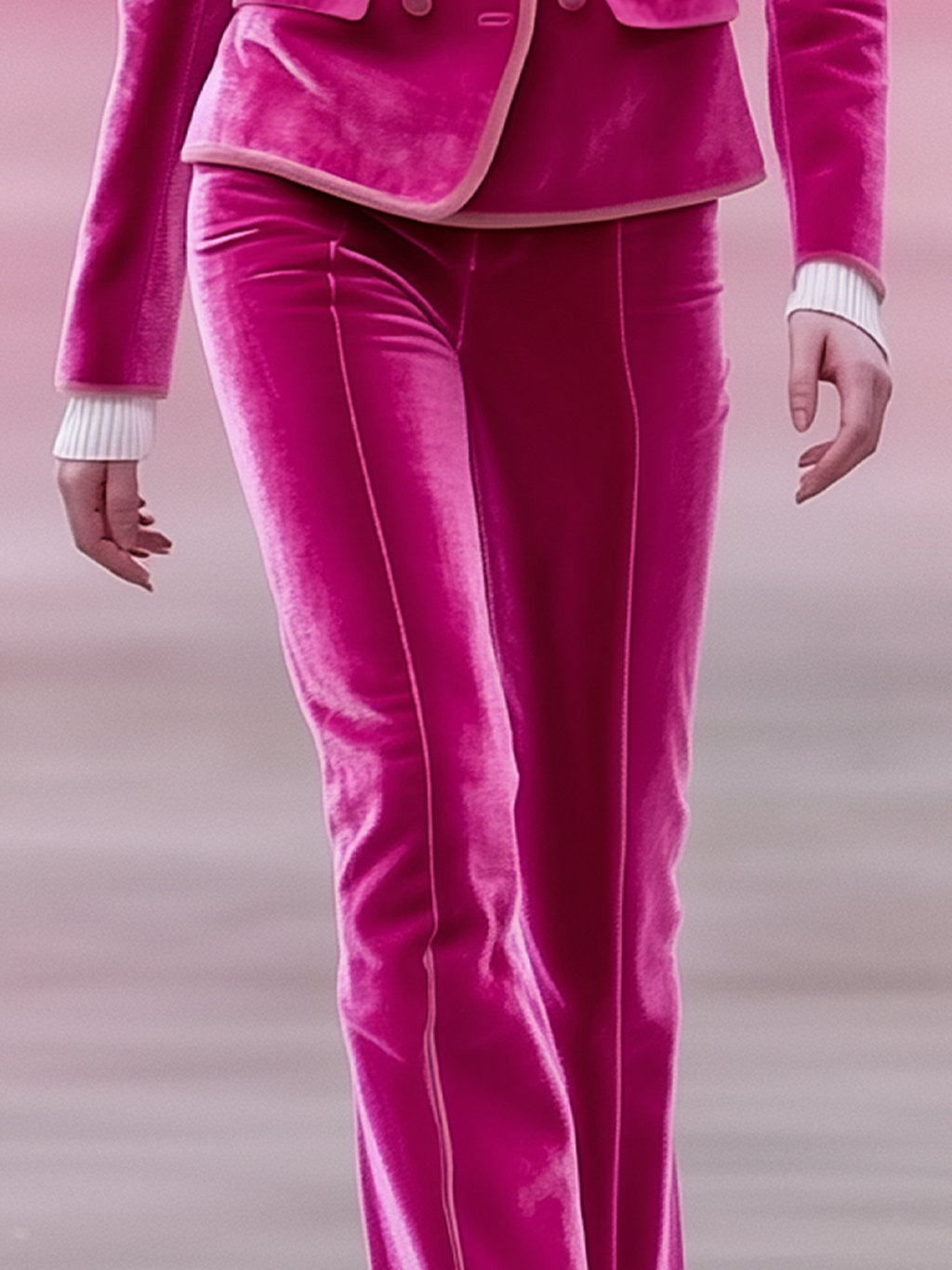 Hot Pink Velvet Trousers with Light Pink Trim