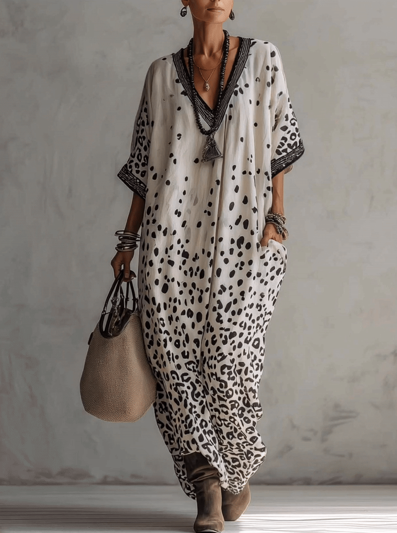 Light Grey Gradient Leopard Print Chiffon Maxi Dress