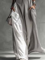 Colour-block Grey Sleeveless Cotton Linen Maxi Dress