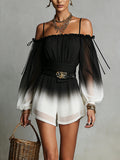 Black and White Ombre Off‑Shoulder Jumpsuit