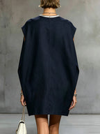 Navy Sleeveless Mini Dress with Contrast Patch Pockets