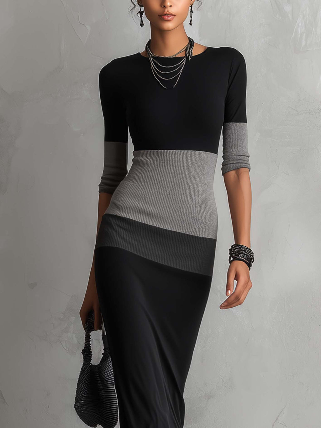 Black and Grey Colour-block Bodycon Maxi Dress