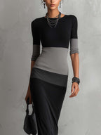 Black and Grey Colour-block Bodycon Maxi Dress