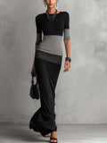 Black and Grey Colour-block Bodycon Maxi Dress