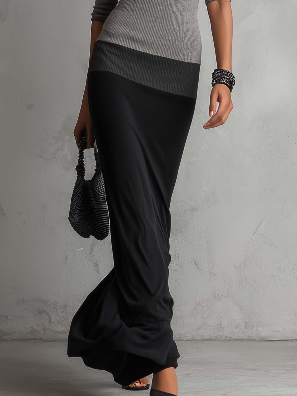 Black and Grey Colour-block Bodycon Maxi Dress