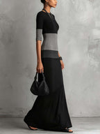 Black and Grey Colour-block Bodycon Maxi Dress