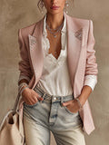 Pink Rhinestone Embellished Two-Button Tailored Blazer