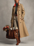 Khaki Water Resistant Trench Coat with Contrast Red Trim