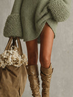 Sage Green Off Shoulder Knit Mini Dress
