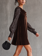 Brown Velvet Sequin Long Sleeve Mini Dress