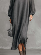 Charcoal Shimmer Knit Maxi Dress with Sheer Mesh Illusion Neckline