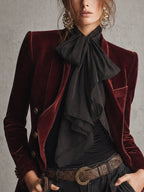 Burgundy Velvet Long Sleeve Vintage Tailored Blazer