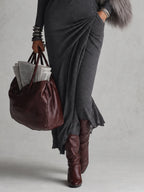 Charcoal Grey Stretch Long Sleeve Maxi Dress and Faux Fur Asymmetric Stole Set