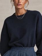 Midnight Navy Sweatshirt with Pleated Denim-Look Lace Hem