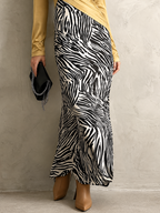 Gold Satin and Zebra Print Wrap Mermaid Maxi Dress