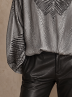 Silver Grey Snakeskin Print Satin Notch-Neck Blouse