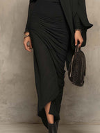 Black Pleated Cape Overlay and Bodycon Maxi Dress Set
