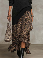 Black Shimmer Knit Jumper Dress with Leopard Ruffle Hem