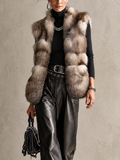 Brown Silver-Tipped Faux Fur Longline Puffer Gilet
