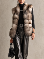 Brown Silver-Tipped Faux Fur Longline Puffer Gilet