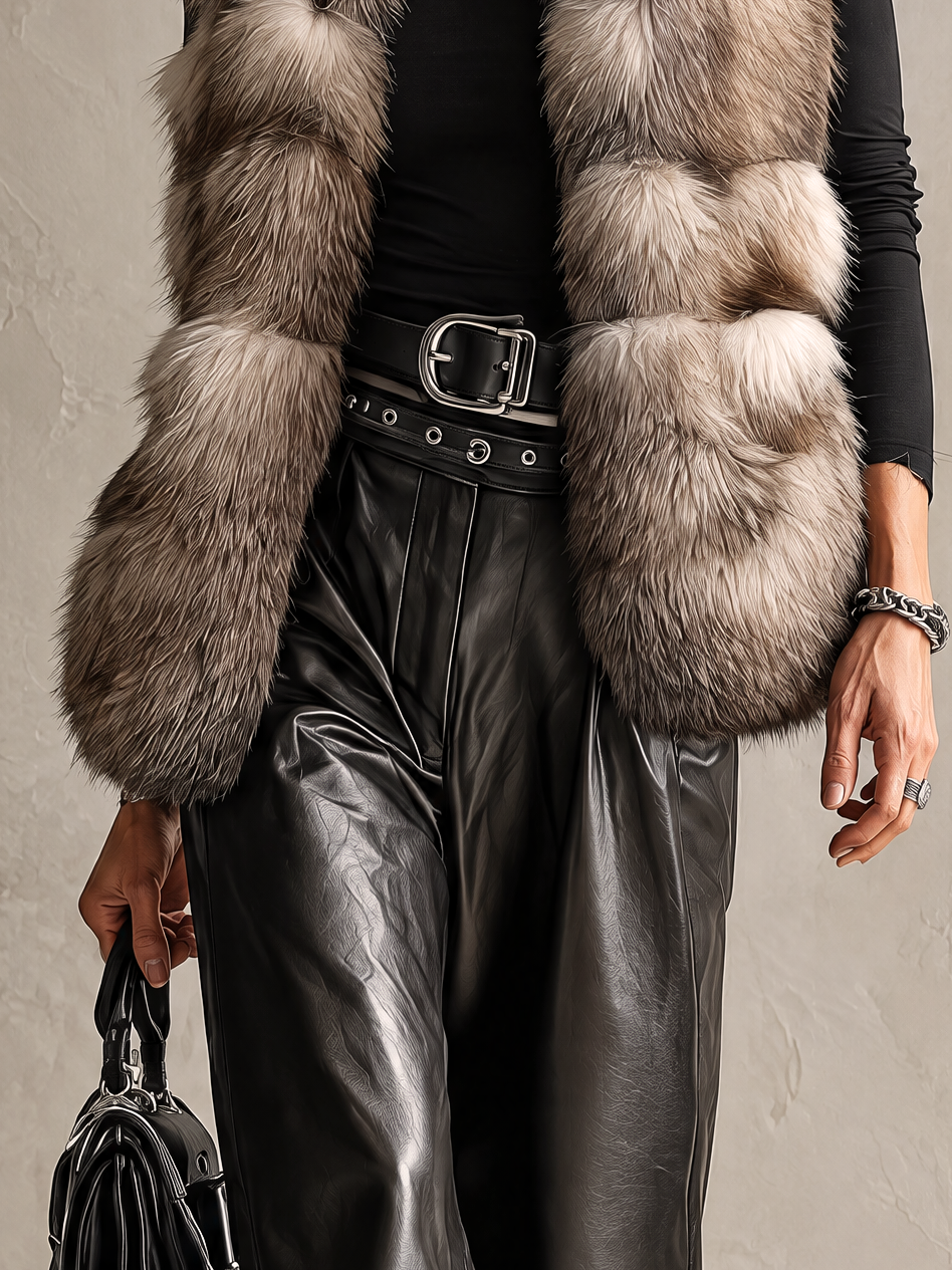 Brown Silver-Tipped Faux Fur Longline Puffer Gilet