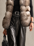 Brown Silver-Tipped Faux Fur Longline Puffer Gilet