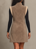 Taupe Faux Suede Shearling Trim Long Gilet
