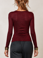 Burgundy Shimmer Cowl Neck Long Sleeve Top