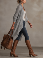 Light Grey Chunky Knit Waterfall Open Front Long Cardigan