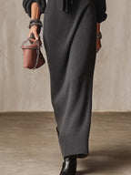 Deep Charcoal Textured Knit Maxi Dress with Front Tie Waist