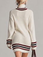 Cream Striped Roll Neck Knit Mini Dress