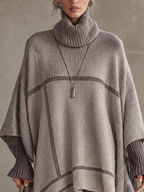 Lavender Faux Two-Piece Roll Neck Poncho Jumper Dress