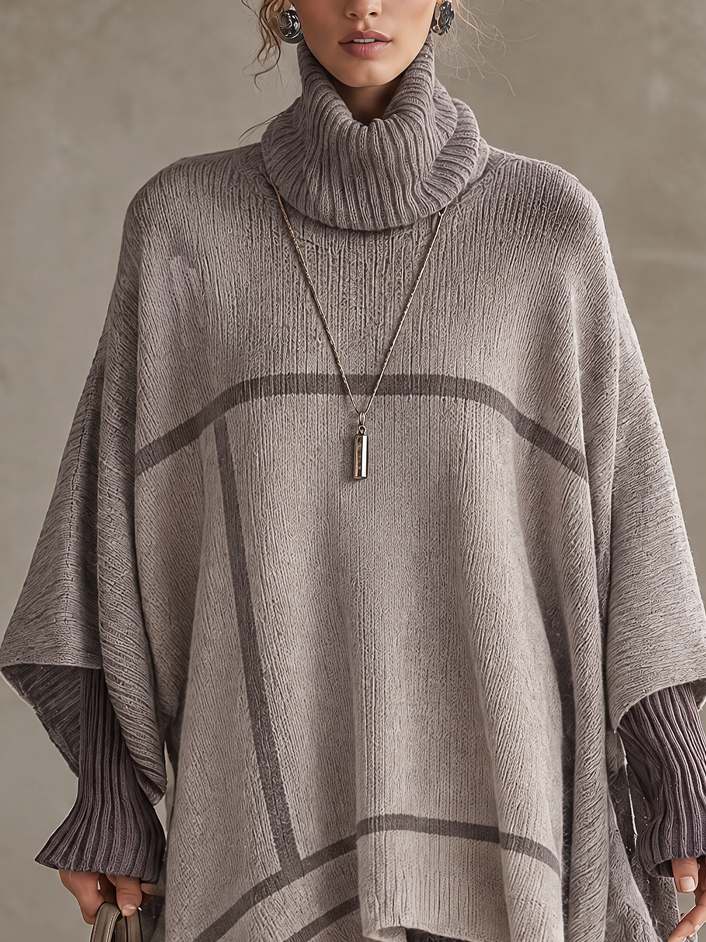 Lavender Faux Two-Piece Roll Neck Poncho Jumper Dress