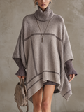Lavender Faux Two-Piece Roll Neck Poncho Jumper Dress