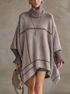 Lavender Faux Two-Piece Roll Neck Poncho Jumper Dress