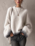 Ivory Mohair Jumper with Gradient Charcoal Cuffs and Hem