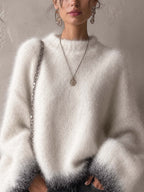 Ivory Mohair Jumper with Gradient Charcoal Cuffs and Hem