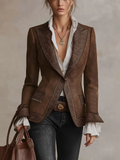 Brown Faux Suede Embroidered Western Blazer Jacket