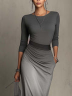 Gradient Grey to Black Patchwork Bodycon Maxi Dress with Ribbed Waist