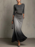 Gradient Grey to Black Patchwork Bodycon Maxi Dress with Ribbed Waist