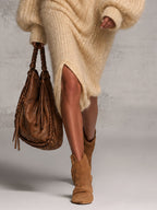 Yellow Oversized Metallic Shimmer Knit Midi Dress
