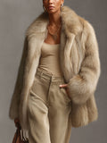 Khaki Gradient Faux Fox Fur Coat