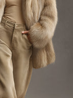 Khaki Gradient Faux Fox Fur Coat